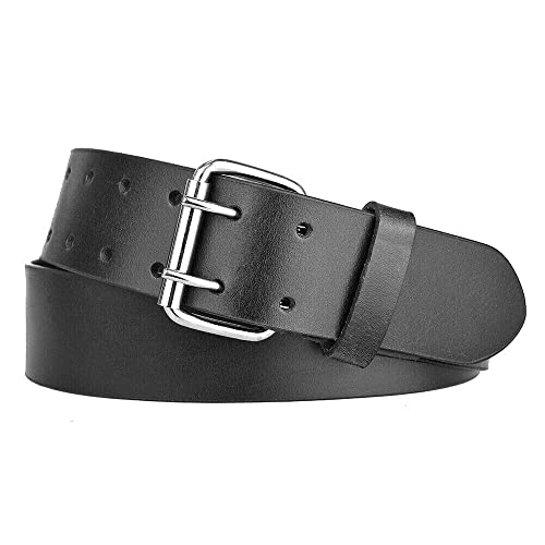 Zakatte • Unisex breiter Gürtel aus Leder mit doppeldorn Arbeitsgürtel Ledergürtel B506 (Schwarz, 115 cm) von Zakatte