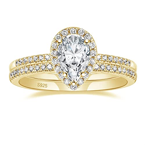 Zakk Damen Ringe Set Silber 925 Ewigkeitsring Solitär 1.5CT Träne Zirkonia Verlobungsringe Eheringe Trauringe Versprechen Ring Rosegold Gold (Rosegold,47 (15.0)) von Zakk