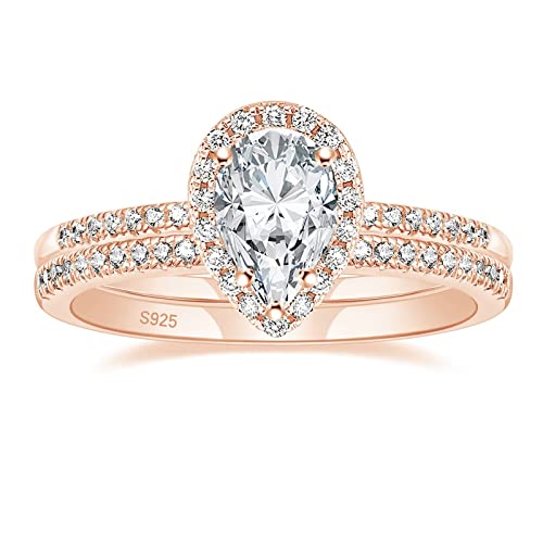 Zakk Damen Ringe Set Silber 925 Ewigkeitsring Solitär 1.5CT Träne Zirkonia Verlobungsringe Eheringe Trauringe Versprechen Ring Rosegold Gold (Gold,48 (15.3)) von Zakk