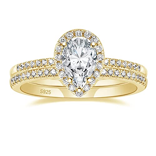 Zakk Damen Ringe Set Silber 925 Ewigkeitsring Solitär 1.5CT Träne Zirkonia Verlobungsringe Eheringe Trauringe Versprechen Ring Rosegold Gold (Rosegold,54 (17.2)) von Zakk