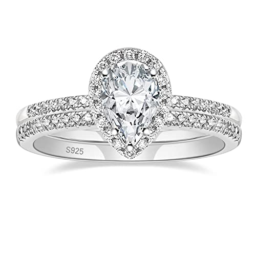 Zakk Damen Ringe Set Silber 925 Ewigkeitsring Solitär 1.5CT Träne Zirkonia Verlobungsringe Eheringe Trauringe Versprechen Ring Rosegold Gold (Silber,61 (19.4)) von Zakk