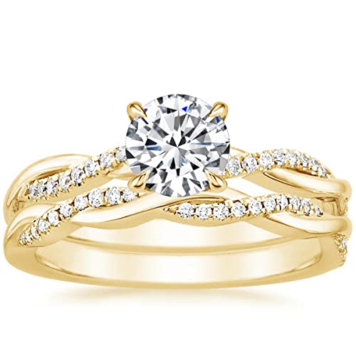 Zakk Damen Ringe Set Verlobungsring Eheringe Partnerringe 1,5ct Rund Zirkonia Verdreht Versprechen Ring Rosegold Gold Silber (Gelbgold,49 (15.6)) von Zakk