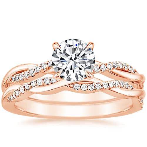 Zakk Damen Ringe Set Verlobungsring Eheringe Partnerringe 1,5ct Rund Zirkonia Verdreht Versprechen Ring Rosegold Gold Silber (Rosegold,58 (18.5)) von Zakk