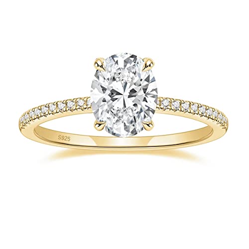 Zakk Damen Ringe Silber 925 Verlobungsringe 3CT Oval Zirkonia Solitärring Versprechen Ring Eheringe Trauringe (Gelbgold,54 (17.2)) von Zakk