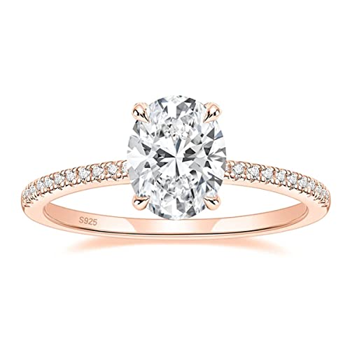 Zakk Damen Ringe Silber 925 Verlobungsringe Solitärring 3CT Oval Zirkonia Versprechen Ring Eheringe Trauringe Rosegold Gold (Roségold,45 (14.3)) von Zakk