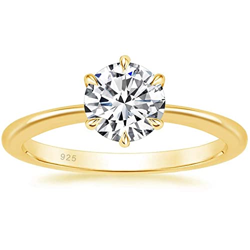 Zakk Damen Solitärringe Silber 925 Zirkonia Verlobungsringe Trauringe Eheringe Antragsring Hochzeitsringe (Gelbgold,49 (15.6)) von Zakk