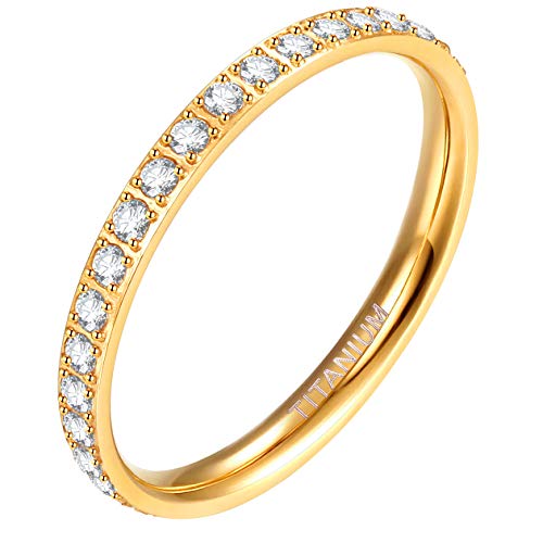 Zakk Eternity Ring 2mm Damen Ewigkeitsringe Titan Verlobungsringe Eheringe Trauringe Memoirering mit Zirkonia Silber Gold Rosegold（Gelbgold, 57 (18.1)） von Zakk
