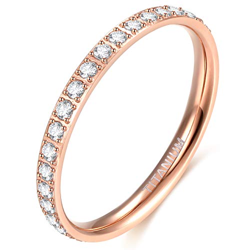 Zakk Eternity Ring 2mm Damen Ewigkeitsringe Titan Verlobungsringe Eheringe Trauringe Memoirering mit Zirkonia Silber Gold Rosegold（Rosegold, 65 (20.7)） von Zakk