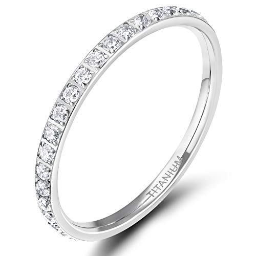 Zakk Eternity Ring 2mm Damen Ewigkeitsringe Titan Verlobungsringe Eheringe Trauringe Memoirering mit Zirkonia Silber Gold Rosegold (Silber, 53 (16.9) von Zakk