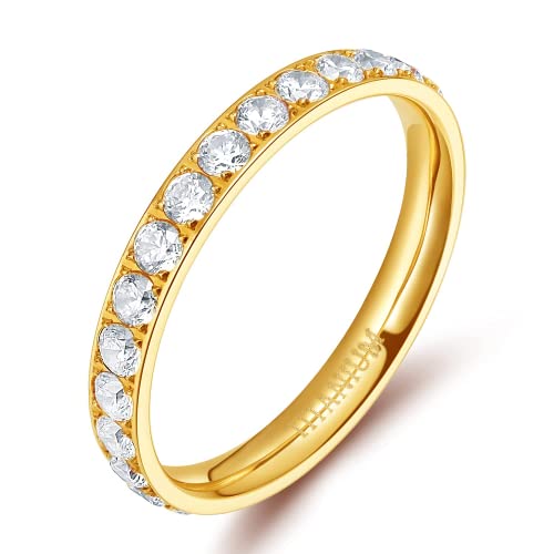 Zakk Eternity Ring 3mm Damen Ewigkeitsringe Titan Verlobungsringe Eheringe Trauringe Memoirering mit Zirkonia Silber Gold Rosegold（Gelbgold, 65 (20.7)） von Zakk