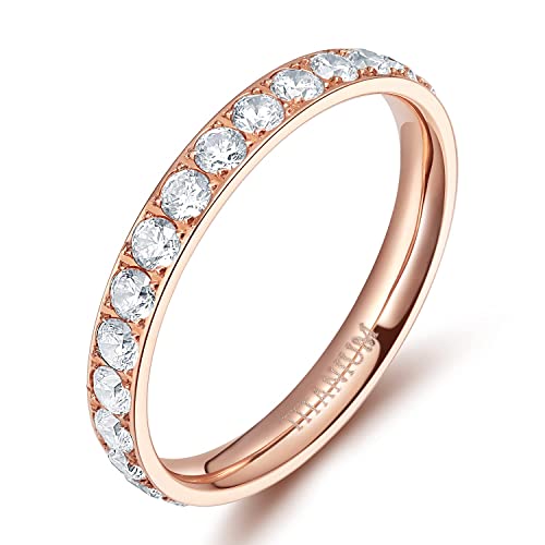 Zakk Eternity Ring 3mm Damen Ewigkeitsringe Titan Verlobungsringe Eheringe Trauringe Memoirering mit Zirkonia Silber Gold Rosegold（Rosegold, 62 (19.7)） von Zakk