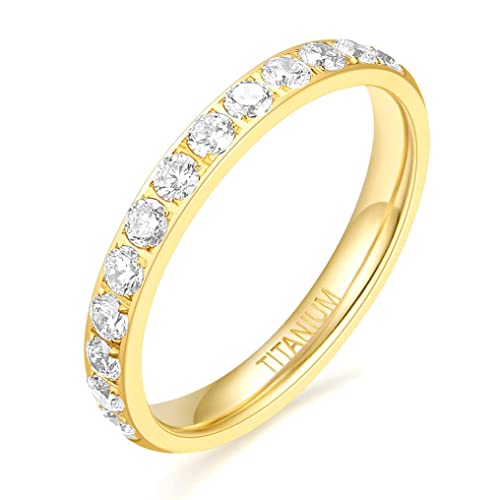 Zakk Eternity Ring 3mm Damen Ewigkeitsringe Titan Verlobungsringe Eheringe Trauringe Memoirering mit Zirkonia Silber Gold Rosegold (Gelbgold-halb Zirkonia, 57 (18.1) von Zakk