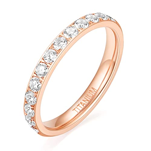 Zakk Eternity Ring 3mm Damen Ewigkeitsringe Titan Verlobungsringe Eheringe Trauringe Memoirering mit Zirkonia Silber Gold Rosegold (Rosegold-halb Zirkonia, 49 (15.6) von Zakk