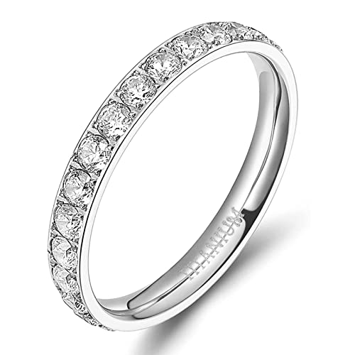 Zakk Eternity Ring 3mm Damen Ewigkeitsringe Titan Verlobungsringe Eheringe Trauringe Memoirering mit Zirkonia Silber Gold Rosegold (silber, 51 (16.2) von Zakk