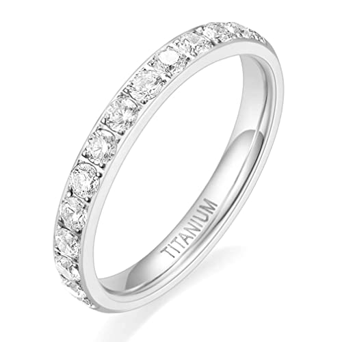 Zakk Eternity Ring 3mm Damen Ewigkeitsringe Titan Verlobungsringe Eheringe Trauringe Memoirering mit Zirkonia Silber Gold Rosegold (silber-halb Zirkonia, 53 (16.9) von Zakk