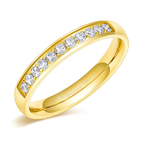 Zakk Eternity Ring Damen Edelstahl Silber Rosegold Gold Edelstahl Ewigkeitsringe Vorsteckring 3.5mm Zirkonia Verlobungsringe Eheringe Trauringe Memoire Ringe (Gold,49 (15.6)) von Zakk