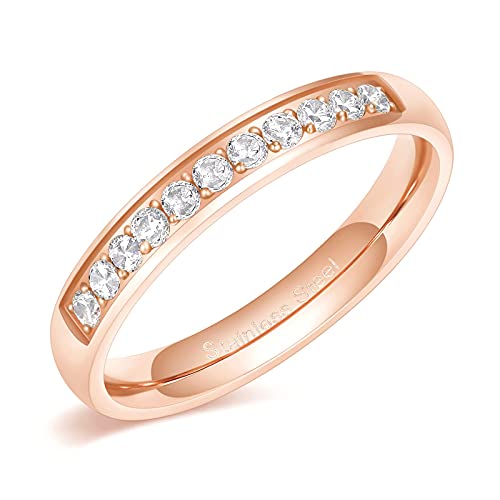 Zakk Eternity Ring Damen Edelstahl Silber Rosegold Gold Edelstahl Ewigkeitsringe Vorsteckring 3.5mm Zirkonia Verlobungsringe Eheringe Trauringe Memoire Ringe (Rosegold,48 (15.3)) von Zakk