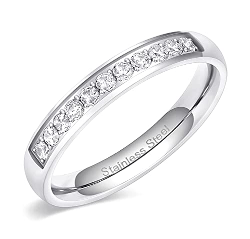 Zakk Eternity Ring Damen Edelstahl Silber Rosegold Gold Edelstahl Ewigkeitsringe Vorsteckring 3.5mm Zirkonia Verlobungsringe Eheringe Trauringe Memoire Ringe (Silber,58 (18.5)) von Zakk