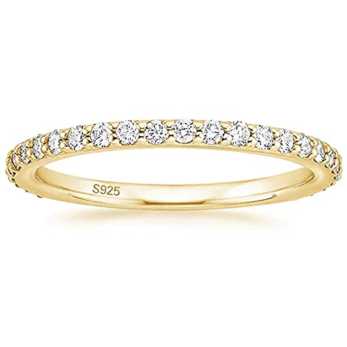 Zakk Eternity Ring Damen Silber 925 Zirkonia Volle Ewigkeitsringe Vorsteckring Schmal Verlobungsringe Eheringe Trauringe Memoire Ringe 2mm Gold Rosegold (Gelbgold,62 (19.7)) von Zakk