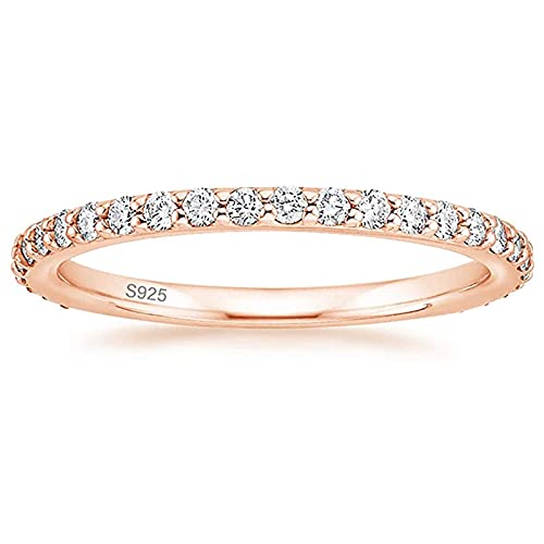 Zakk Eternity Ring Damen Silber 925 Zirkonia Volle Ewigkeitsringe Vorsteckring Schmal Verlobungsringe Eheringe Trauringe Memoire Ringe 2mm Gold Rosegold (Rosegold,47 (15.0)) von Zakk