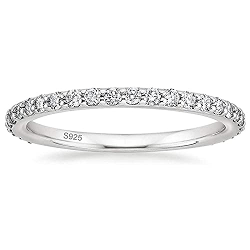 Zakk Eternity Ring Damen Silber 925 Zirkonia Volle Ewigkeitsringe Vorsteckring Schmal Verlobungsringe Eheringe Trauringe Memoire Ringe 2mm Gold Rosegold (Silber,57 (18.1)) von Zakk