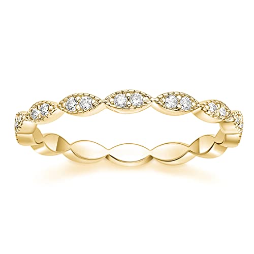 Zakk Eternity Ring Damen Vorsteckring Rosegold Silber Schmal Ewigkeitsringe Zirkonia Oval Milgrain Verlobungsringe Eheringe (Gelbgold,48 (15.3)) von Zakk