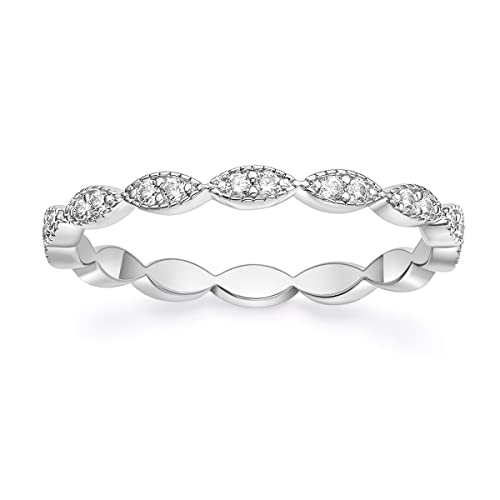 Zakk Eternity Ring Damen Vorsteckring Rosegold Silber Schmal Ewigkeitsringe Zirkonia Oval Milgrain Verlobungsringe Eheringe Trauringe (Silber,60 (19.1)) von Zakk