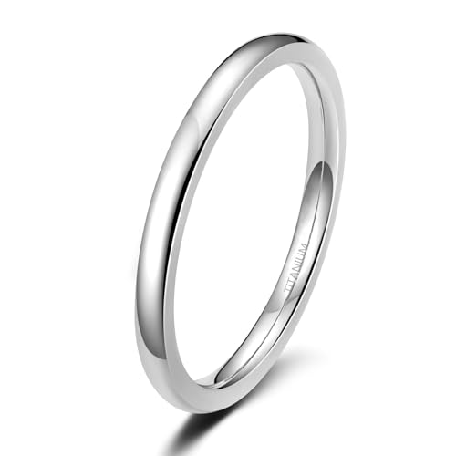 Zakk Ring Damen Herren 2mm 4mm 6mm Titan Poliert Schmal Ringe Verlobungsringe Ehering Hochzeitsringe (Silber-2mm, 62 (19.7)) von Zakk