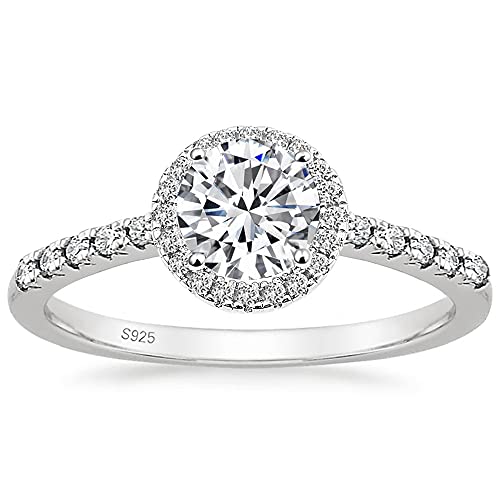 Zakk Ring Damen Verlobungsring Silber 925 Runden Zirkonia 1,25 Karat Solitaire Halo Partnerringe Eheringe Trauringe Freundschaftsringe Versprechen Ringe (Silber,49 (15.6)) von Zakk