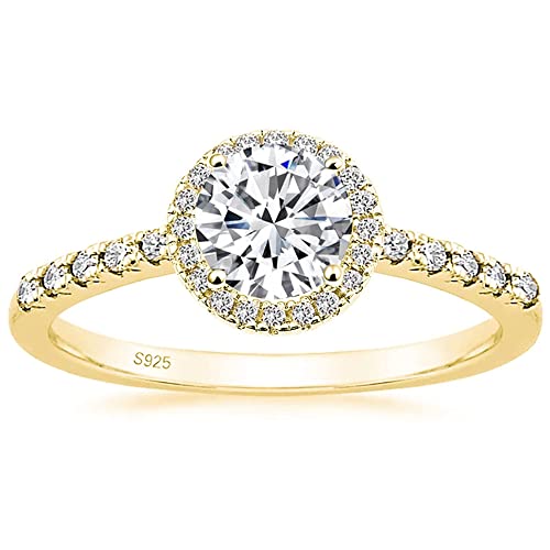 Zakk Ring Damen Verlobungsring Silber 925 Runden Zirkonia 1,25 Karat Solitaire Halo Partnerringe Eheringe Trauringe Freundschaftsringe Versprechen Ringe (Gelbgold,51 (16.2)) von Zakk