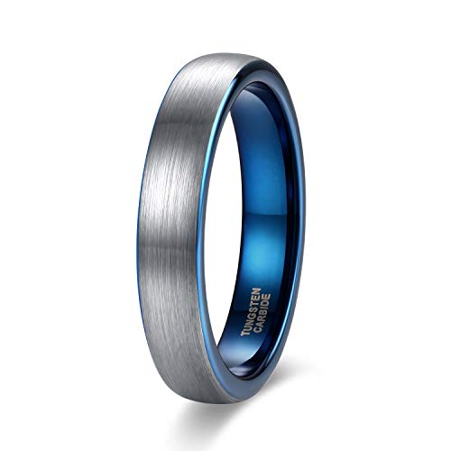 Zakk Ring Herren Damen 4mm Wolfram Verlobungsring Trauringe Ehering Partnerringe Gebürstet Schwarz Blau Größe 47 bis 69 (Blau,48 (15.3)) von Zakk