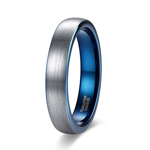 Zakk Ring Herren Damen 4mm Wolfram Verlobungsring Trauringe Ehering Partnerringe Gebürstet Schwarz Blau Größe 47 bis 69 (Blau,52 (16.6)) von Zakk