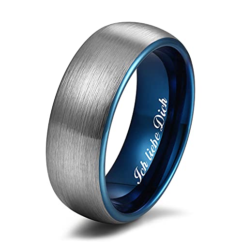 Zakk Ring Herren Damen Wolfram Verlobungsring Trauringe Ehering Partnerringe Gebürstet 6mm 8mm Schwarz Blau (Blau-8mm, 53 (16.9)) von Zakk