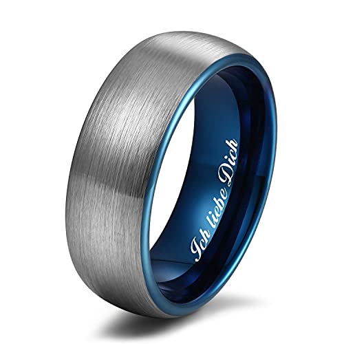 Zakk Ring Herren Damen Wolfram Verlobungsring Trauringe Ehering Partnerringe Gebürstet 6mm 8mm Schwarz Blau (Blau-8mm, 63 (20.1)) von Zakk