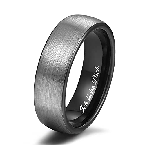 Zakk Ring Herren Damen Wolfram Verlobungsring Trauringe Ehering Partnerringe Gebürstet 6mm 8mm Schwarz Blau (Schwarz-6mm, 47 (15.0)) von Zakk