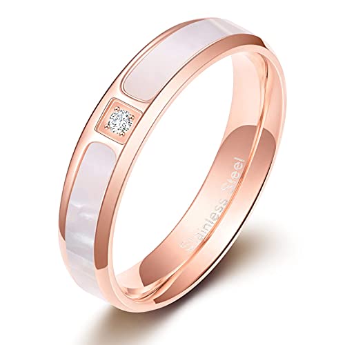Zakk Ringe Damen Herren Rosegold Edelstahl Zirkonia Schaleneinlage Verlobungsringe Eheringe Partnerringe Trauringe 5.5mm 5.5mm (5.5mm,51 (16.2)) von Zakk