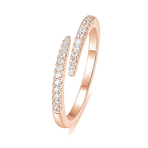 Zakk Ringe Damen Rosegold Silber Gold Vorsteckring Schmal Offen Zirkonia Ewigkeit Verlobungsringe Eheringe Partnerring Freundschaftsringe (Roségold,48 (15.3)) von Zakk