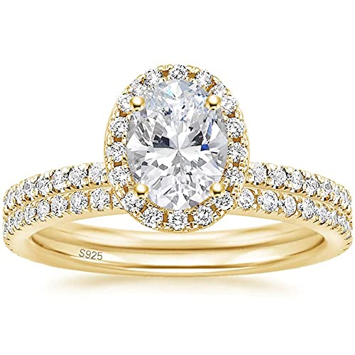 Zakk Ringe Damen Silber 925 Oval Zirkonia 1.5CT Verlobungsringe Eheringe Trauringe Versprechen Ring Set Rosegold Gold (Gold,49 (15.6)) von Zakk