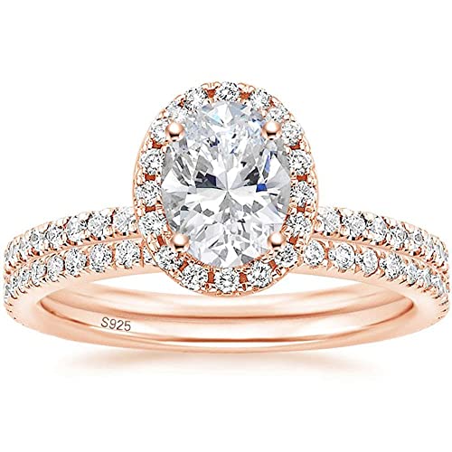 Zakk Ringe Damen Silber 925 Oval Zirkonia 1.5CT Verlobungsringe Eheringe Trauringe Versprechen Ring Set Rosegold Gold (Rosegold,47 (15.0)) von Zakk