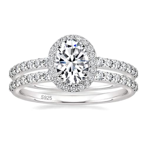 Zakk Ringe Damen Silber 925 Oval Zirkonia 1.5CT Verlobungsringe Eheringe Trauringe Versprechen Ring Set Rosegold Gold (Silber, 52 (16.6)) von Zakk