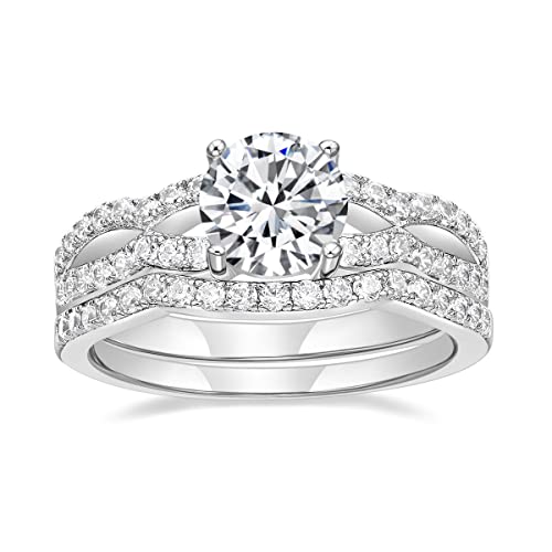 Zakk Ringe Damen Verlobungsring 1ct Rundschliff Zirkonia Eheringe Trauringe Partnerringe Antragsring Versprechen Ring Set für Frauen (54 (17.2)) von Zakk