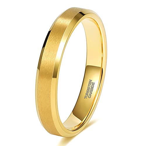 Zakk Ringe Herren Damen Gold Wolframcarbid Gebürstet Verlobungsringe Eheringe Partnerringe Trauringe 4mm 6mm 8mm (4mm,61 (19.4)) von Zakk