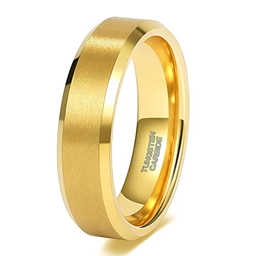 Zakk Ringe Herren Damen Gold Wolframcarbid Gebürstet Verlobungsringe Eheringe Partnerringe Trauringe 4mm 6mm 8mm (6mm,57 (18.1)) von Zakk