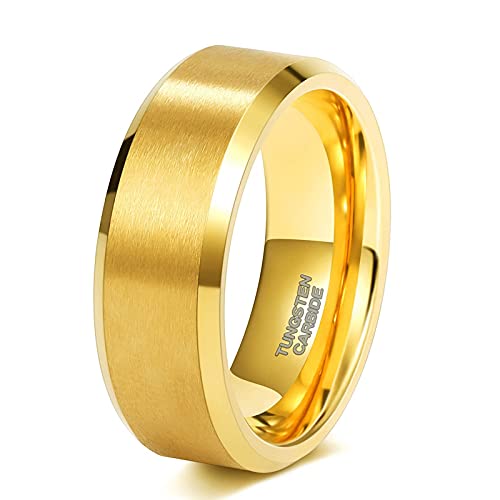 Zakk Ringe Herren Damen Gold Wolframcarbid Gebürstet Verlobungsringe Eheringe Partnerringe Trauringe 4mm 6mm 8mm (8mm,66 (21.0)) von Zakk