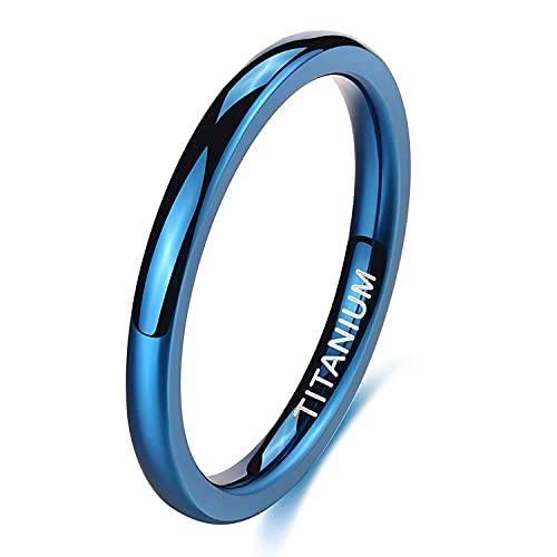 Zakk Ringe Herren Damen Titan Blau Schmal Vorsteckring Poliert Verlobungsring Ehering Partnerringe Trauringe 2mm 4mm (2mm,46 (14.6)) von Zakk
