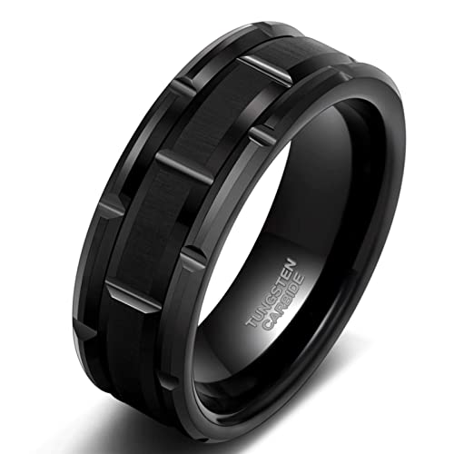 Zakk Ringe Herren Wolfram Schwarz Gold Silber 27mm Breit Ziegelmuster Verlobungsringe Trauringe Eheringe Freundschaftsringe (Schwarz,60 (19.1)) von Zakk