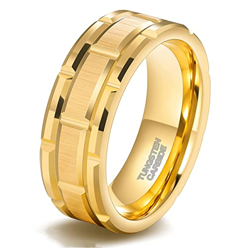 Zakk Ringe Herren Wolfram Schwarz Gold Silber 42mm Breit Ziegelmuster Verlobungsringe Trauringe Eheringe Freundschaftsringe (Gold,60 (19.1)) von Zakk