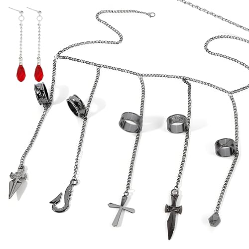 Zaky Anime HXH Kurapika Cosplay Fünf-Finger-Ringe-Armband Hunter Charm Ohrringe für Frauen Männer - Best Stuff für Sammlung Schmuck Halloween Cosplay Geschenke mit Aufkleber 22 Stück von Zaky