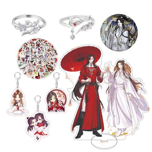 Heaven Official's Blessing Cosplay Ringe Tian Guan Ci Fu Aufsteller aus Acryl Hua Cheng Schlüsselanhänger Xie Lian Brosche Charakter Aufkleber Set 17 Stück von Zaky