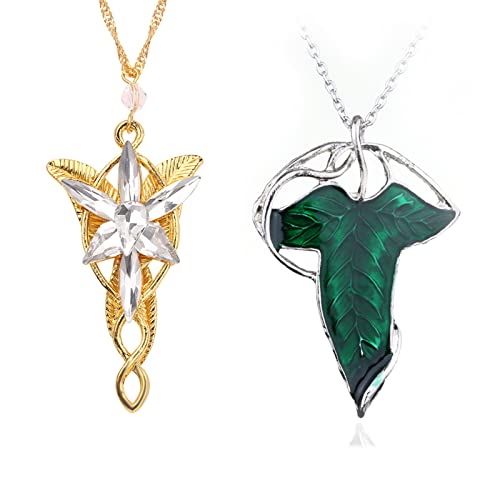 Zaky 2 Stück Elven Leaf Aragorn Arwen Abendstern Anhänger Kette Halskette Kette Gold von Zaky